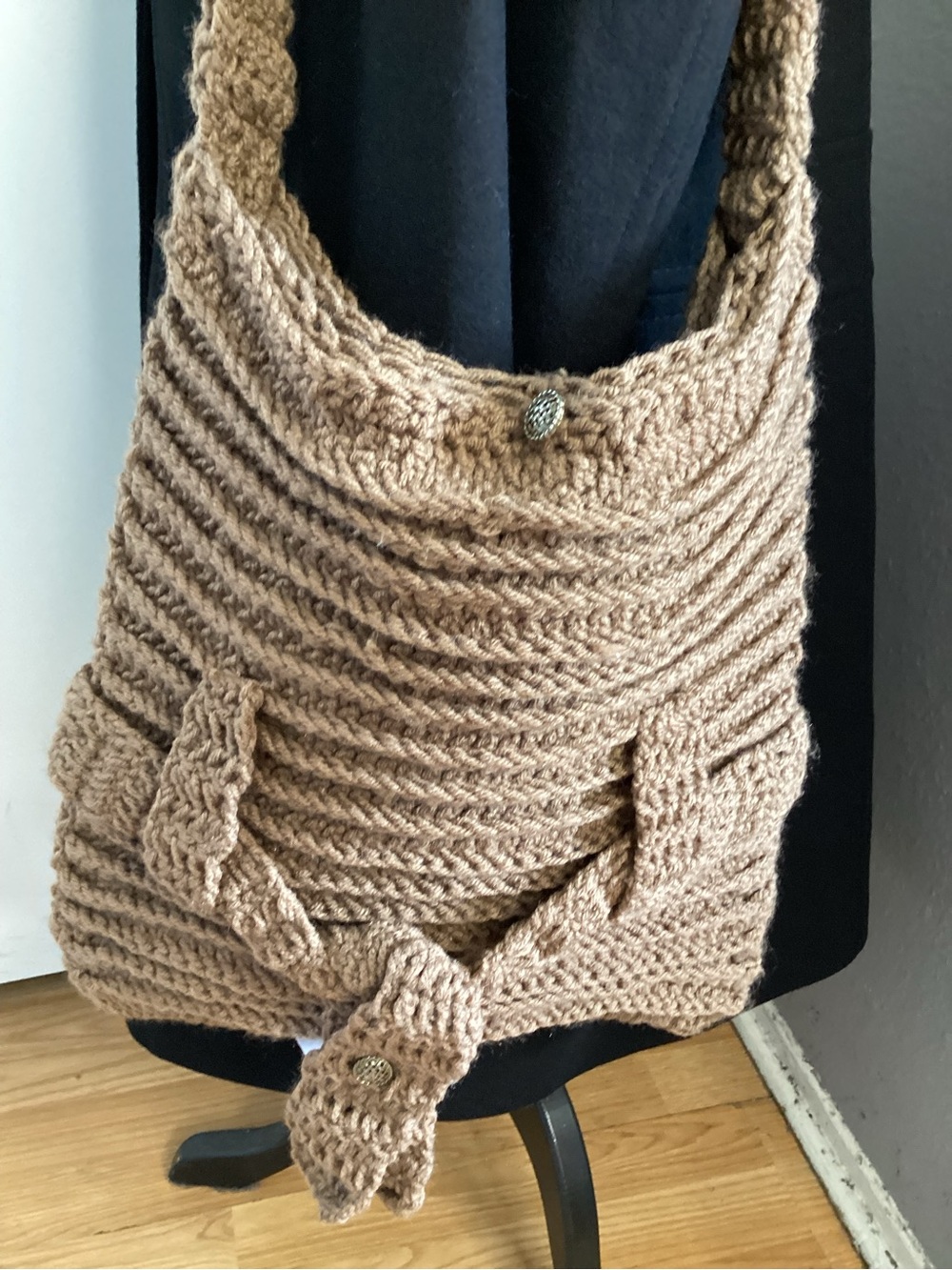 Handcrafted Crochet Shoulder Bag in Light Brown
